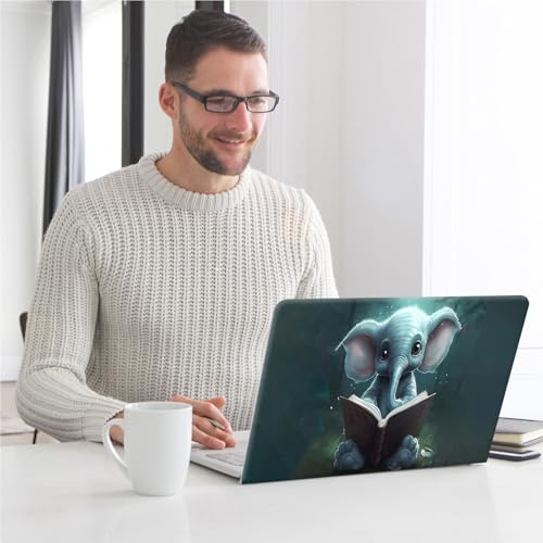 Universal Laptop Skin, DIY Cut-to-Fit Vinyl Cover Compatible with HP, Dell, Lenovo, Mac (13.3" to 15.6"), Anti-Scratch, No Residue & Bubble-Free Protective Decal Sticker, Cute Elephant Reading - color: Cute Elephant Reading