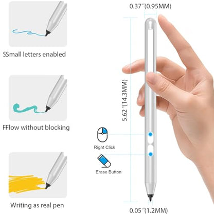 Stylus Pen for HP Omnibook/Envy/Spectre/Pavilion x360, 1024 Pressure | MPP 1.51 Stylus Pen with Palm Rejection, 2500H Battery Digital Pen with Eraser for Drawing/Note-Taking, AAAA Battery Included - color: Platinum