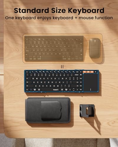ProtoArc XK01 TP Foldable Keyboard with Touchpad, 0.65 in Keycaps, Blue | Multi-touch Trackpad, 88-key, Full Shortcut Row, 3-device Bluetooth 5.1 Switching, USB-C Charging for Mobile Productivity - color: Blue
