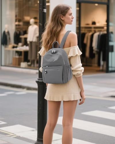 Tanweibago Mini Nylon Women Backpacks,11L Small Ladies backpacks Casual Lightweight Women Shopping Travel Daypack (Gray) - color: Light Gray