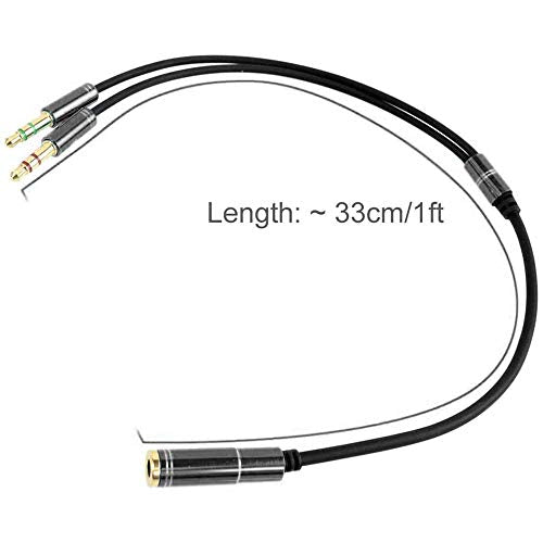3.5mm Headphone Splitter Adapter Female to 2X 3.5 mm Male Converter Cable Headphone Mic Audio Y Splitter Cable Smartphone Headset to PC Adapter –for Microphone with 4 Pin (Black) - color: Black