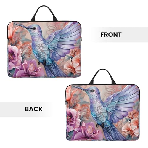 Pink Flower Hummingbird 14 Inch Laptop Sleeve Case，Handheld Waterproof/Shockproof Computer Carrying Bag Suitable for Daily Travel/Tourism/Business Trips, etc - color: Pink Flower Hummingbird