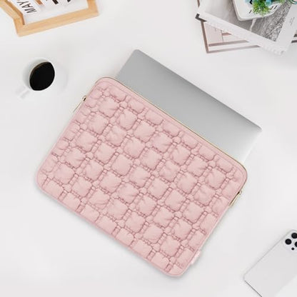 MOSISO Laptop Case 13.3 inch,13-13.3 inch Puffy Laptop Sleeve Carrying Case | Compatible with MacBook Neo/Air 13.6/Pro 13/14, HP Dell ASUS Lenovo, Raised Quilted Grid Computer Bag with Small Case, Pink - color: Pink