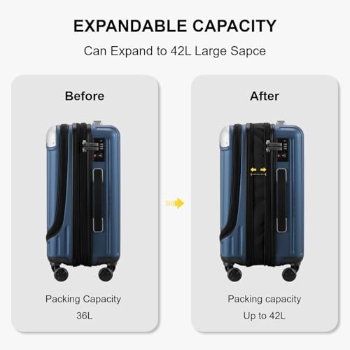 LEVEL8 Grace Carry On Luggage Airline Approved, 20 Inch Expandable Hardside Carry On Suitcase With Wheels, Abs+Pc Small Luggage with Tsa Lock, Blue, 20-Inch - color: Blue, size: 20 Inch + 4PC