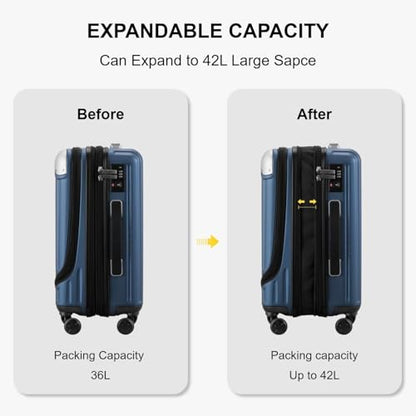 LEVEL8 Grace Carry On Luggage Airline Approved, 20 Inch Expandable Hardside Carry On Suitcase With Wheels, Abs+Pc Small Luggage with Tsa Lock, Blue, 20-Inch - color: Blue, size: 20 Inch + 4PC