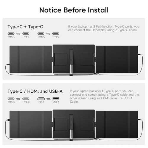 Dopesplay Laptop Screen Extender, 14" Triple Portable Monitor for Laptop, FHD 1200P IPS Screen Extender Monitors for 14"-17.3" Carry a USB flash drive，Plug & Play Compatible with Windows, Mac, Android - size: 14.1inch