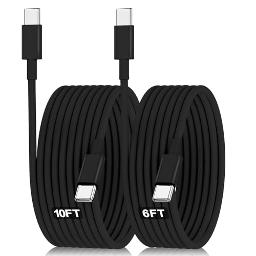 Hzevn 60W USB C Charging Cable for MacBook Pro/Air & for iPhone 16/15 Pro Max, MFi Certified 20V/3A Super Fast Charger Cord 6ft+10ft, PD 3.0 Compatible with iPad Pro 12.9/11, Samsung S25/S24(2-Pack) - color: Black, size: 10FT + 6FT