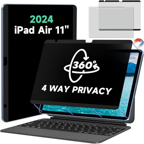 Magnetic 360° Privacy Screen for iPad Air 11 inch M2/M3/M4 (6/7/8th Gen，2024/2025/2026) Case Friendly Blue light Blocker Anti-glare Eye Strain Filter, Removable Anti Spy Film Support Apple Pencil - size: 360° iPad Air 11 Inch