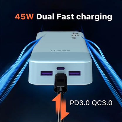 JUOVI Power Bank, 20000mAh 45W Portable Charger, PD3.0 QC4.0 Fast Charging with LED Display, 2 USB-C, 2 USB-A, Battery Pack for iPhone 15 14 13 Series, MacBook, Galaxy, iPad, and More (Blue) - color: Blue