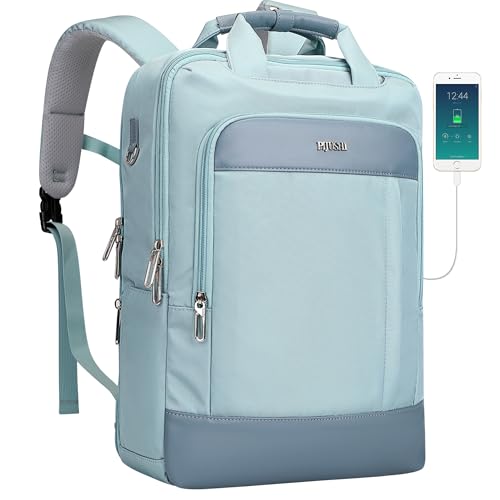 PIJUSHI Travel Backpack for Women Men, Slim Laptop Daypack Fits Under Seat | 3-In-1 Carry on Bag with TSA-Friendly 180° Opening, USB Port, Fits 16" Laptop for Business, Work, Daily - color: Teal Blue