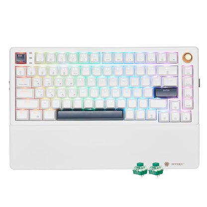 Wireless Mechanical Keyboard with Wrist Rest, Hot Swappable Custom Keyboard with Knob, RGB Backlit, Pre-lubed Clicky Switches, 2.4GHz/USB-C/BT5.0 Mechanical Gaming Keyboards for Win/Mac (White) - color: White-82keys, size: Clicky