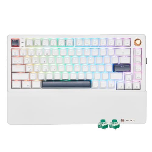 Wireless Mechanical Keyboard with Wrist Rest, Hot Swappable Custom Keyboard with Knob, RGB Backlit, Pre-lubed Clicky Switches, 2.4GHz/USB-C/BT5.0 Mechanical Gaming Keyboards for Win/Mac (White) - color: White-82keys, size: Clicky