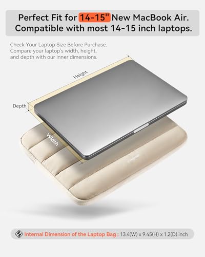 Bagasin 14-15.3 Inch Puffy Laptop Sleeve Case for MacBook Air 15.3 | Compatible with MacBook Air 15.3, MacBook Pro A1990 A1707, Dell XPS 15 Plus - color: Apricot yellow, size: 14