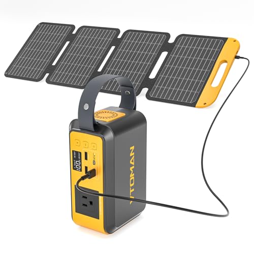 VTOMAN Jump 100 Portable Power Station with 40W Foldable Solar Panel | 88.8Wh LiFePO4 Battery 100W AC Solar Generator Kit for Outdoor Camping, Hiking, Cycling, Backpacking, Road Trips - color: Black Yellow