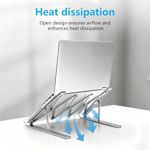 Laptop Stand for Desk, Adjustable 7-Level Aluminum Riser, Ergonomic Notebook Holder, Portable Foldable Laptop Stands Travel for 10-17” Laptops, MacBook, Notebook (Silver) - color: Silver