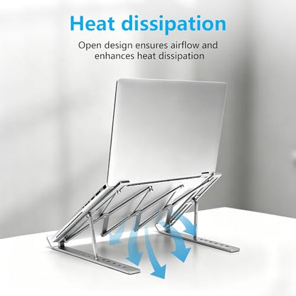 Laptop Stand for Desk, Adjustable 7-Level Aluminum Riser, Ergonomic Notebook Holder, Portable Foldable Laptop Stands Travel for 10-17” Laptops, MacBook, Notebook (Silver) - color: Silver