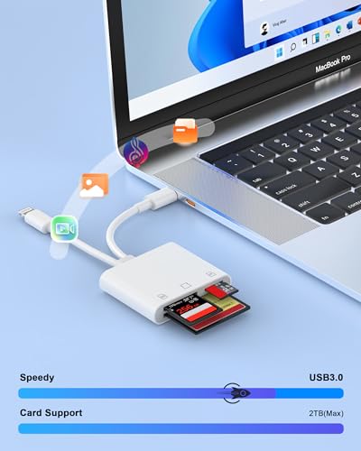 [Apple MFi Certified] 2-in-1 SD Card Reader for iPhone 17 16 15 14 13 12 11 | USB C & Lightning Memory Card Adapter with Compact Flash/CF/SD/MicroSD Slots Compatible with iPad MacBook Pro/Air/Mini Laptop - color: TWhite