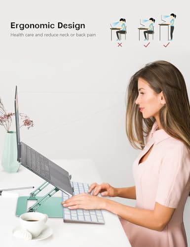 Aoviho Adjustable Laptop Stand for Desk,Portable Laptop Stand Holder and Riser,Foldable Aluminum Notebook Computer Stands for MacBook Air Pro HP Lenovo Dell Samsung, 10-15.6 inch (Fresh Green) - color: Fresh Green