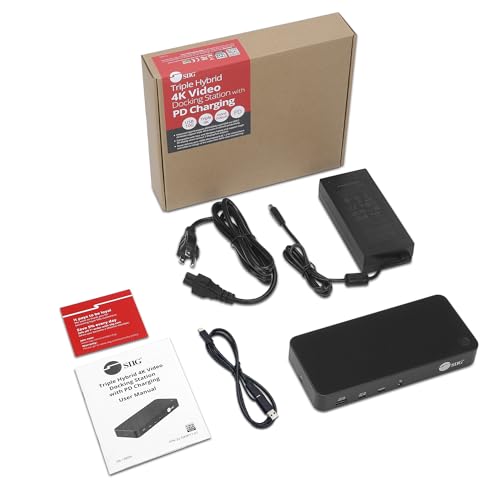 SIIG DisplayLink USB-C Dock, Triple 4K60Hz, 100W PD, JU-DK0P11-S1 | Run three 4K60Hz displays or one 5K60Hz display through DisplayLink; 100W PD, USB and Gigabit Ethernet expand laptops. - style: Triple 4K Display