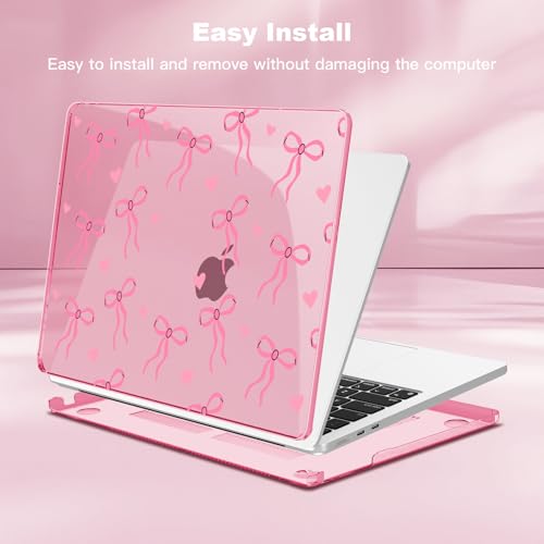 Teryeefi Case for M4 MacBook Air 13.6 inch 2025 2024 2022 Fit Model A3240/A3113/A2681, Laptop Hard Shell with Keyboard Cover Trackpad Film for MacBook Air 13 inch M4 M3 M2, Pink Bows W126 - color: Pink Bows W126