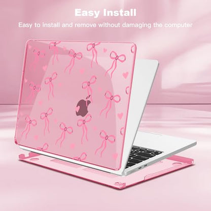 Teryeefi Case for M4 MacBook Air 13.6 inch 2025 2024 2022 Fit Model A3240/A3113/A2681, Laptop Hard Shell with Keyboard Cover Trackpad Film for MacBook Air 13 inch M4 M3 M2, Pink Bows W126 - color: Pink Bows W126
