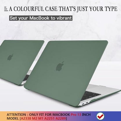 CISSOOK Case Compatible with MacBook Pro 13 inch 2025-2020 Release | 4in1 Set Hard Shell Case Midnight Green Cover with Keyboard Cover for MacBook Pro 13" M1 M2 A2338 A2251 A2289 - color: Light Matcha Green