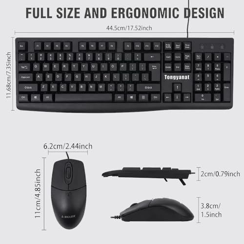 Tongyangat Wired Keyboard and Mouse Combo, Full-Size USB Keyboard with Numeric Keypad, Ergonomic Wired Mouse, Plug & Play, Compatible with Windows, Mac, Laptop, Desktop, Computer (Black) - color: T907-Black