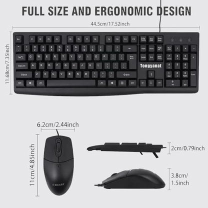 Tongyangat Wired Keyboard and Mouse Combo, Full-Size USB Keyboard with Numeric Keypad, Ergonomic Wired Mouse, Plug & Play, Compatible with Windows, Mac, Laptop, Desktop, Computer (Black) - color: T907-Black