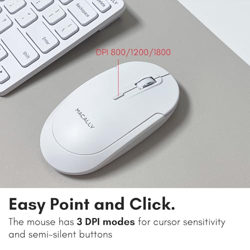 Macally White Wireless Keyboard and Mouse Combo - Quiet Productivity Duo - 2.4G Small Keyboard and Mouse Wireless - 78 Key Quiet Cordless Compact Mouse and Keyboard Combo with Mini Body - color: White