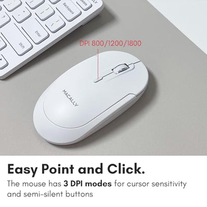 Macally White Wireless Keyboard and Mouse Combo - Quiet Productivity Duo - 2.4G Small Keyboard and Mouse Wireless - 78 Key Quiet Cordless Compact Mouse and Keyboard Combo with Mini Body - color: White