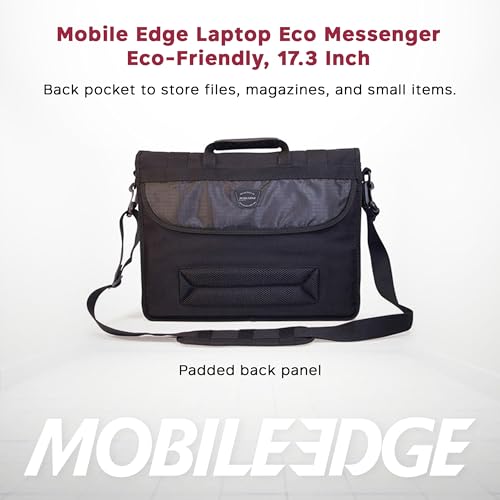 Mobile Edge ECO Laptop Messenger Bag for Men and Women, Fits Up To 17.3 Inch Laptops, Travel Work Computer Bag, Cotton Canvas, Padded Pockets, Black - color: Black
