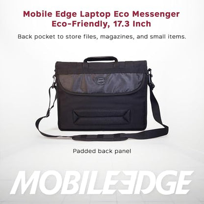 Mobile Edge ECO Laptop Messenger Bag for Men and Women, Fits Up To 17.3 Inch Laptops, Travel Work Computer Bag, Cotton Canvas, Padded Pockets, Black - color: Black