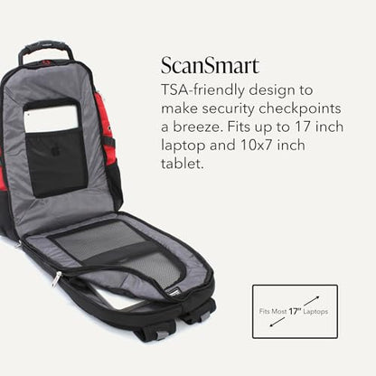 SwissGear 1900 Scansmart TSA 17-Inch Laptop Backpack, Black/Red - color: Red/Black