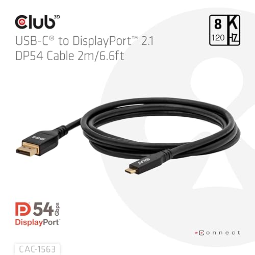 Club 3D CAC-1563 USB Type C Cable to min DP 2.1 Bi-Directional VESA DP54 Certified Cable M/M 2m/6.56ft
