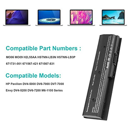 Futurebatt MO06 MO09 671731-001 Laptop Battery for HP Pavilion DV4-5000 DV6-7000 DV7-7000 Envy DV4-5200 DV6-7200 M6-1100 Series - size: DV4 8.86 3.15 1.38in