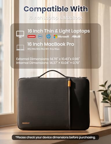 16 Inch Laptop Sleeve Case, Water-Resistant Laptop Protective Carry Case with Retractable Handle for New MacBook Pro M5 Pro/Max (2026) M4/M3/M2/M1,Lenovo HP ASUS Dell Acer Chromebook, Black - size: 16 Inch