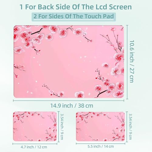 Universal Laptop Skin Decal, 3-Piece Vinyl Protector for 12 13 14 15.6" Notebook, Waterproof Anti-Scratch, Easy Trim & Bubble-Free Finish, Pink Background Cherry Blossom - color: Pink Background Cherry Blossom