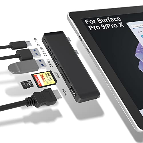 Surface Pro 9/10/11/X Accessories, Surface Pro 9 USB Hub Docking Station with 4K HDMI, USB-C Thunerbolt 4 (Display+Data+PD Charging), 2 USB 3.0, SD/TF Card Reader for Surface Pro 9/Pro10/Pro11/ProX - color: For Surface Pro 9/10/11/X