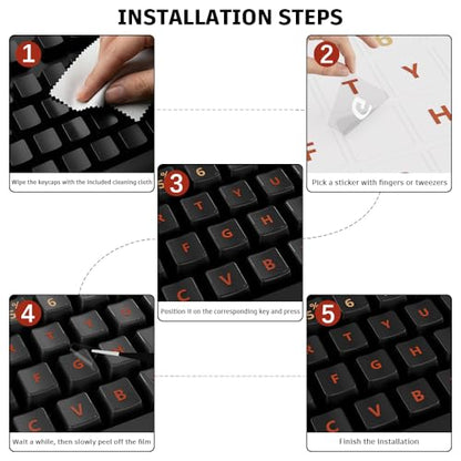 ProElife Gradient Keyboard Letter Stickers with Tweezer, Full-Key, Orange | English Transfer Printing Peel-Off Film, Leave English Letters on Keys, Keyboard Letters Replacement Stickers for Desktop - color: Orange