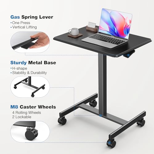 OLIXIS Mobile Rolling Desk with Wheels,Adjustable Laptop Desk, Black | Adjustable Rolling Design Creates a Flexible Workspace for Home Office - color: Black