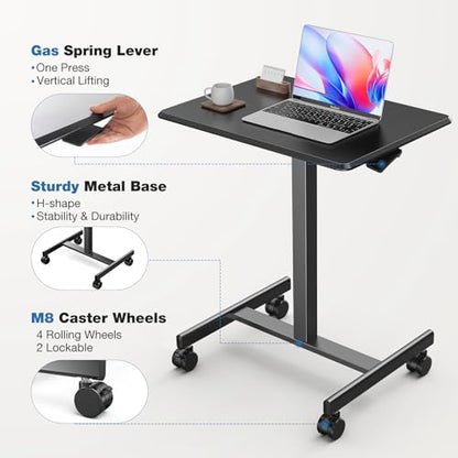 OLIXIS Mobile Rolling Desk with Wheels,Adjustable Laptop Desk, Black | Adjustable Rolling Design Creates a Flexible Workspace for Home Office - color: Black