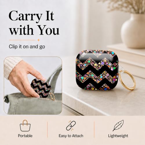 Compatible with AirPod 4 Case 2024, Cute Hard Plastic Protective Cover for Airpod 4th Generation Women, Shockproof Shell Skin with Gold Ring Keychain,Colorful Dots Camouflage - color: Colorful Dots Camouflage