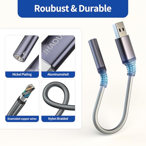 USB to 3.5mm Jack Audio Adapter, TRRS Female Headset Audio Jack Adapter, JHAOUS USB-A to 3.5mm AUX Stereo Converter Compatible for PC Windows, Laptop, Mac, Desktops, Linux, PS5 PS4 Docking Station