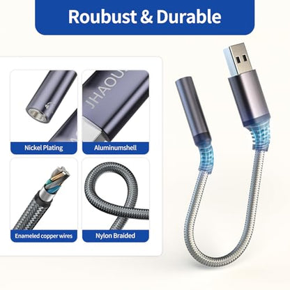 USB to 3.5mm Jack Audio Adapter, TRRS Female Headset Audio Jack Adapter, JHAOUS USB-A to 3.5mm AUX Stereo Converter Compatible for PC Windows, Laptop, Mac, Desktops, Linux, PS5 PS4 Docking Station