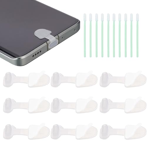 SUNNYCLUE 1 Box 10Pcs USB C Dust Plug Charging Port Protector with Detachable Adhesive 10Pcs Head Swabs,White Silicone Anti Lost Phone Dust Plugs for Mobile Phones Earphones Laptops E-Book Accesories - color: White