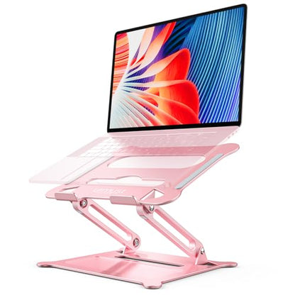 Adjustable Laptop Stand for Desk, 10-15.6“ Laptop Riser, Pink | Sturdy Aluminum Foldable Stand, Heat-Dissipation Design, Ergonomic Holder Fits MacBook/Dell/HP/Lenovo for Home/Office. - color: C-Pink