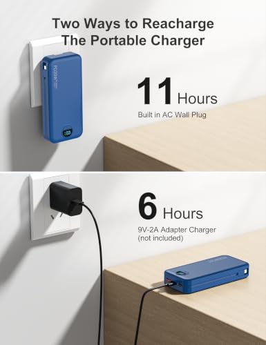 20000mAh Ultra Portable Charger Power Bank with inBuilt Cables&AC Wall Plug | PD20W USB-C Fast Charging Cell Phone Charger Battery Pack,LED Display Travel Battery Bank for All iPhone,Samsung,Android - color: Navy-20Ah