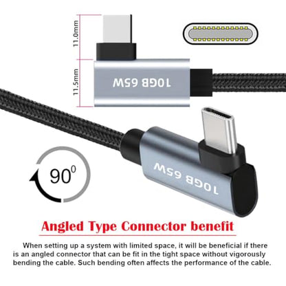 cablecc USB-C Type-C 10Gbps Male to Male Dual Right Angled 4K Video PD 65W Power Cable 90 Degree 200CM - style: Dual Right Angled 2M