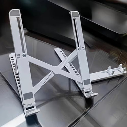 Portable Laptop Stand with Phone Holder, Adjustable Foldable Computer Riser for Desk, Lightweight Ergonomic Tablet Mount for 10-15.6", White