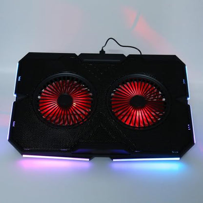RGB Laptop Pad with Dual Silent Fans, Gaming Laptop Cooler Stand with 7 s Height Adjustment, 2 USB Ports and RGB ing for 14in to 17in Lap, y Panel